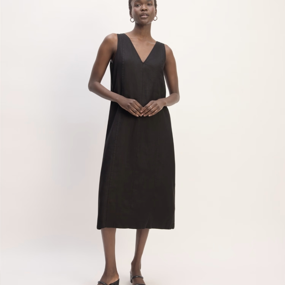 🆕 EVERLANE The Linen V-Neck Midi Dress
